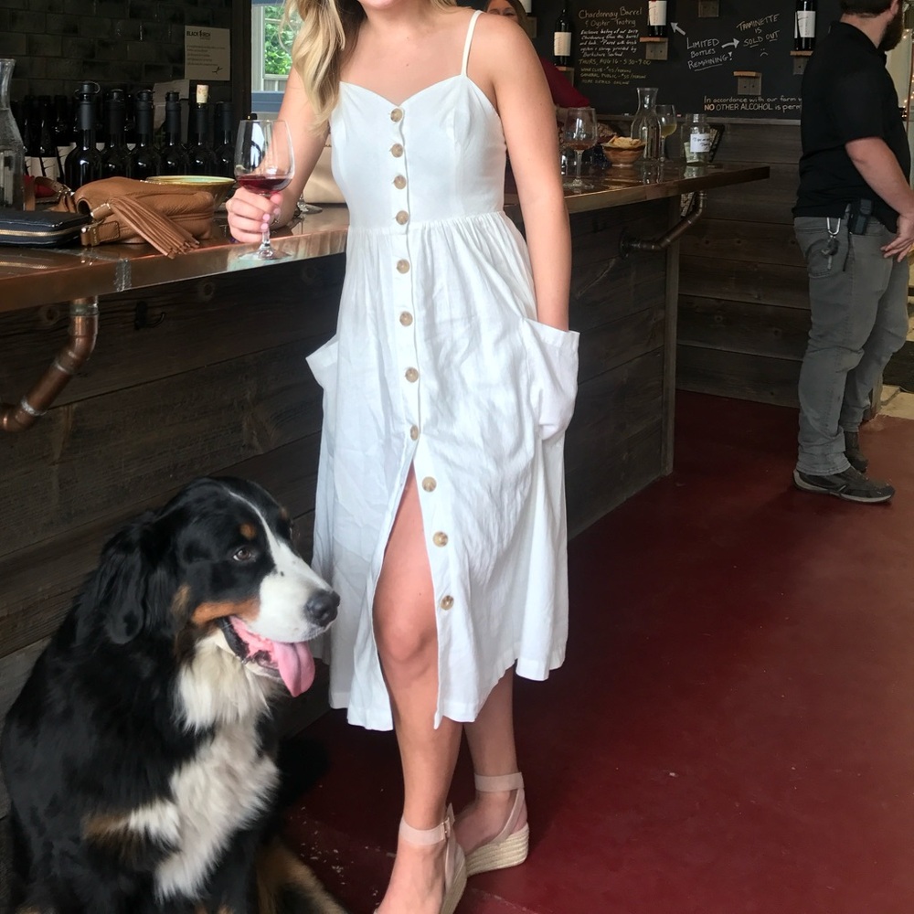 White Button-Front Spaghetti Strap Sundress